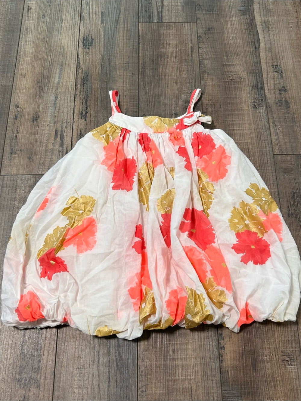 Old Navy White Gold Pink Calla Lilly Gauze Bubble Dress Girls 2T